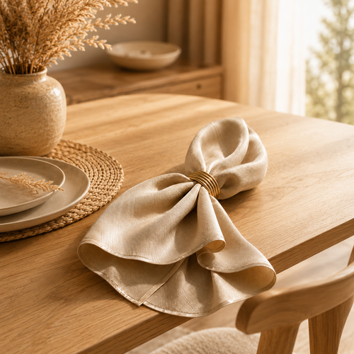Optidwell™ Elegant Textured Cloth Napkin Set with Gold Rings