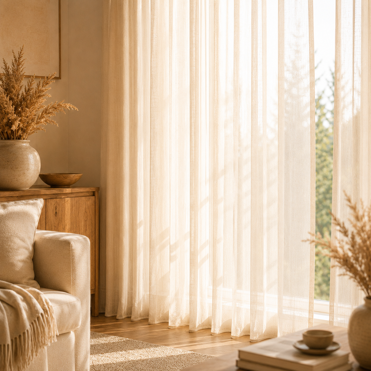 Optidwell™ Natural Linen Texture Sheer Curtains for Soft & Cozy Interiors